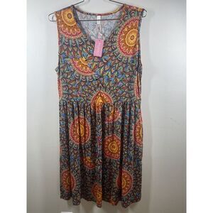 Niloufo ‎ women’s Sleeveless Colorful Mandala Midi Dress With Pockets NWT XXL